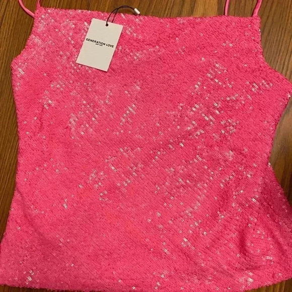 NWT Generation Love Monet Sequin Cami Tank Top Ultra Pink - Picture 4 of 7